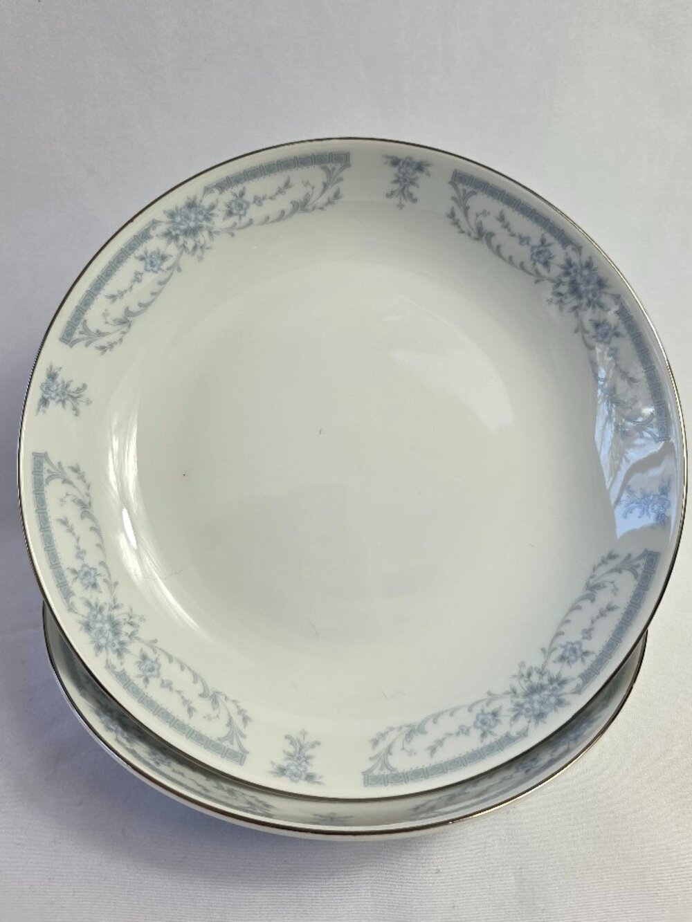 TWO Sheffield Blue Whisper Fruit Bowls White with Blue Flowers and Leaves